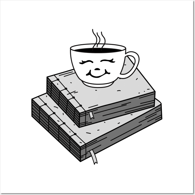 Cute Black and White Coffee Sitting on Books Wall Art by A.P.